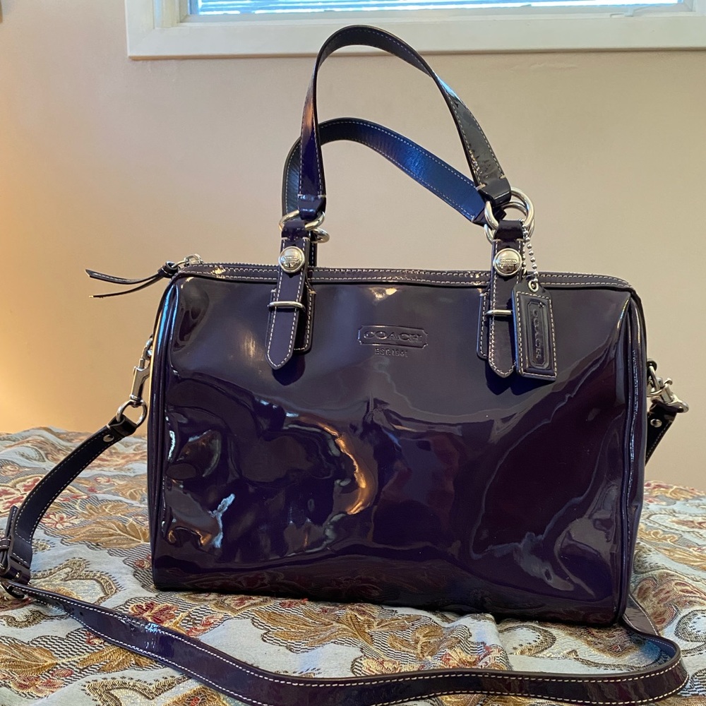 Authentic Dark Purple Patten Leather Coach Crossbody tote